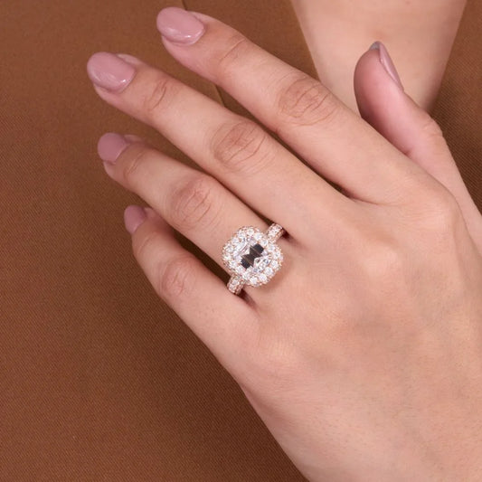 Emerald Moissanite Diamond Art Deco Halo Bridal Ring