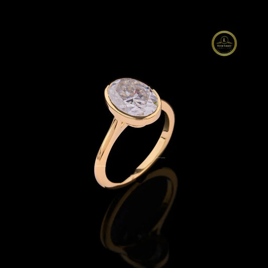 Oval Cut Lab Diamond Bezel Set Solitaire Engagement Ring