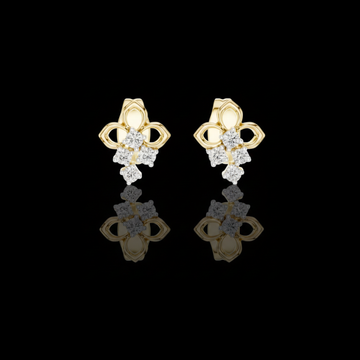 Elowen Clover Round Moissanite Diamond Drop Stud Earrings with Petite Floral Design