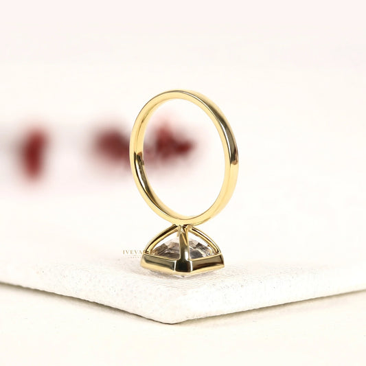 Asscher Cut Moissanite Diamond Bezel Set Solitaire Engagement Ring