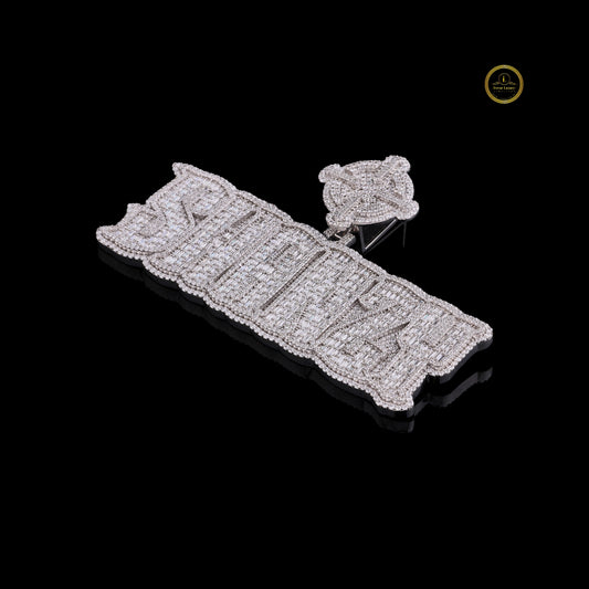 Custom "SWANZY" Nameplate Pendant With VVS1 Baguette Moissanite Diamond Iced-Out Jewelry