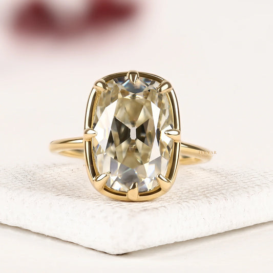 Cushion Cut Solitaire Lab Diamond Engagement Ring in Yellow Gold with Classic Seven Prong Setting