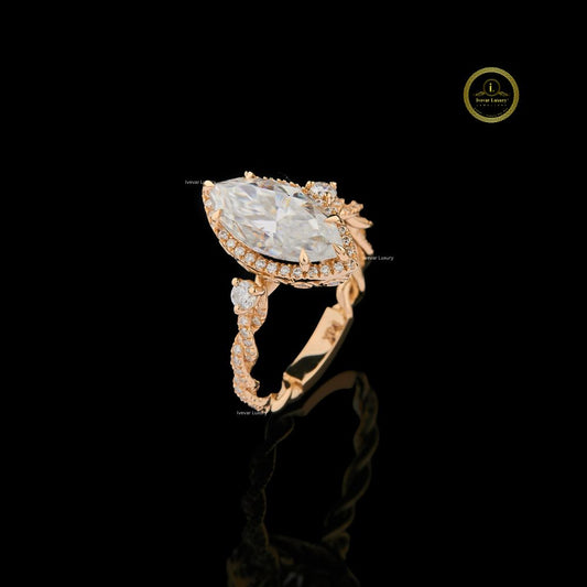 Marquise Cut Hidden Halo Moissanite Diamond Twist Ring