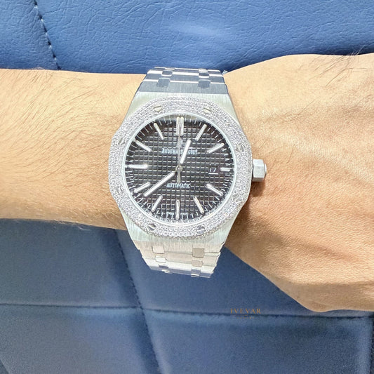 Diamond Bezel Black Dial Luxury Watch with Tennis Bracelet