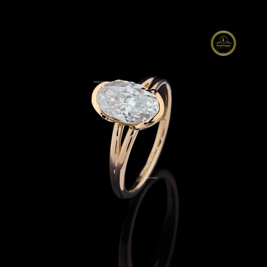 Oval Cut Moissanite Diamond Solitaire Ring with Slim Band