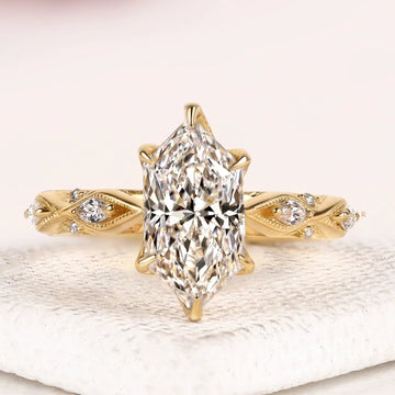 Marquise Cut Moissanite Diamond Vintage Inspire Filigree Ring