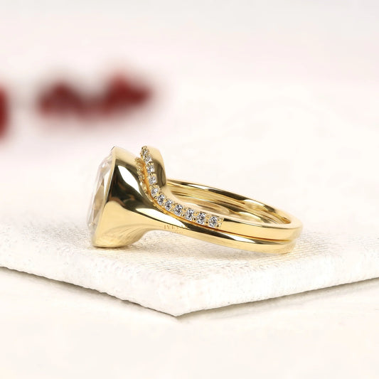 Elongated Cushion Cut Lab Bezel Halo Diamond Split Shank Ring