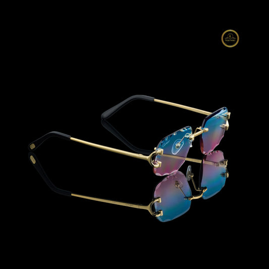 Designer Style Rimless Rectangular Gradient Lens Sunglasses