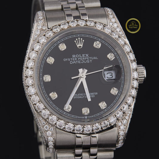 Round Diamond Bezel Automatic Watch with Black Marker Dial and Jubilee Bracelet
