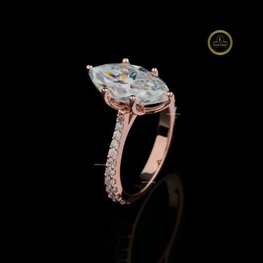 Marquise Cut Lab Diamond Pave Solitaire Ring