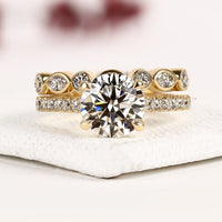 Solitaire with Pave Accents Round Moissanite Diamond Bridal Set Ring