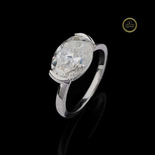 East West Oval Lab Diamond Semi Bezel Ring