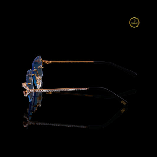 Iced Out Custom Diamond Sunglasses with Blue Rimless Lenses - View 2