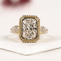 Radiant Cut Three Stone Moissanite Diamond Engagement Ring with Pear Side Diamonds