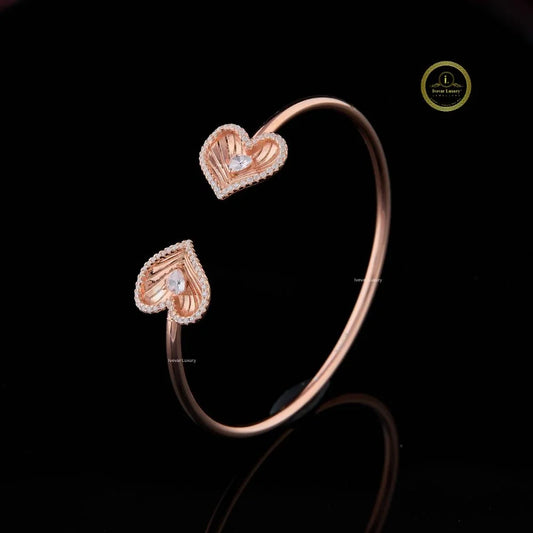 Heart Cut Lab Grown Diamond Open Cuff Bangle Bracelet