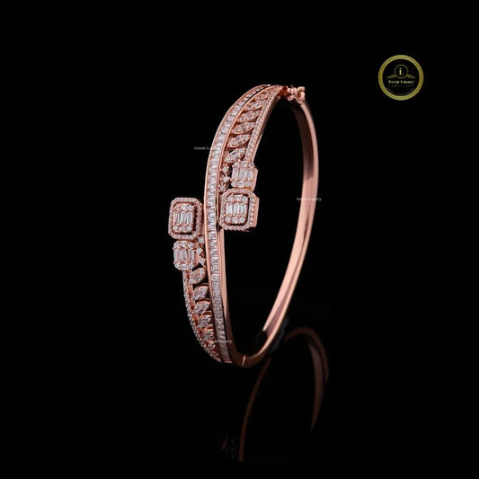 Baguette Cut Lab Grown Diamond Cross-Over Open Cuff Bangle