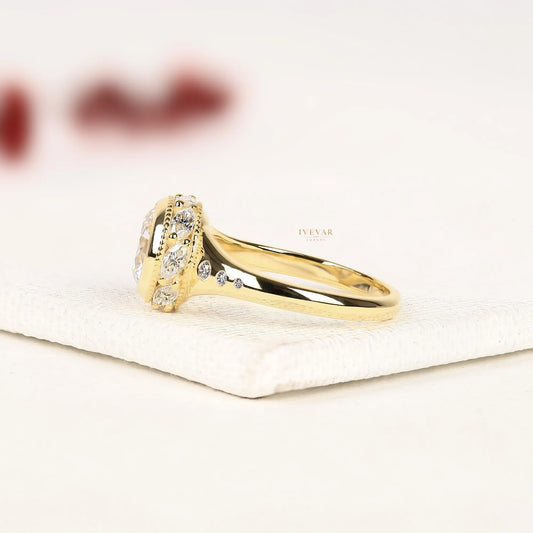 Round Brilliant Lab Diamond Halo Ring with Side Stones