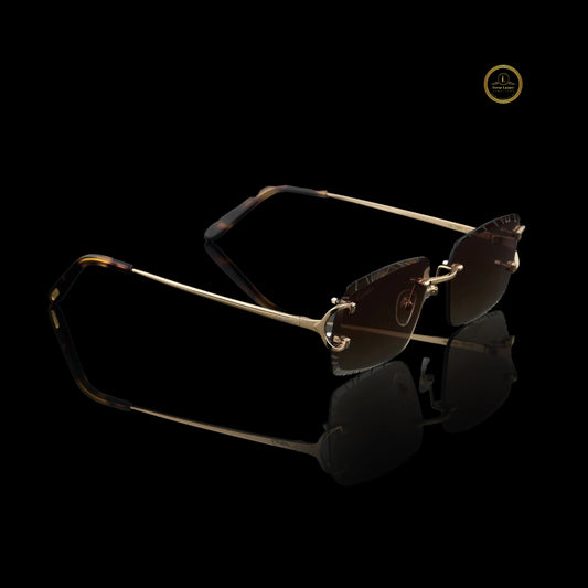 Rimless Rectangular Sunglasses with Smoke Brown Gradient Crystal-Cut Lenses