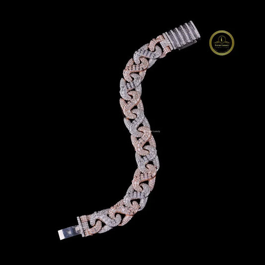 Mixed Cut Two Tone Cuban Link Lab Grown Diamond Bracelet