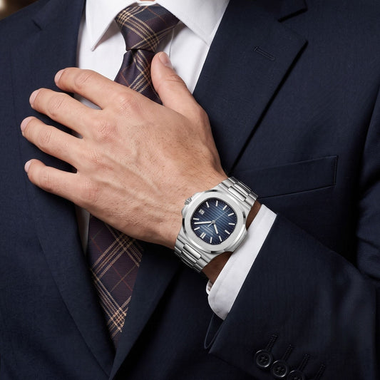 Men's Sapphire Blue Dial Automatic Stainless Steel Octagonal Watch