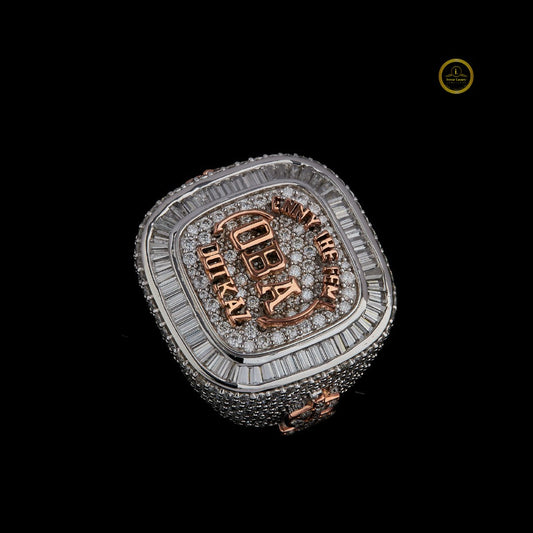 Custom Two-Tone Moissanite Diamond Championship Ring with Baguette and Pave Detailing