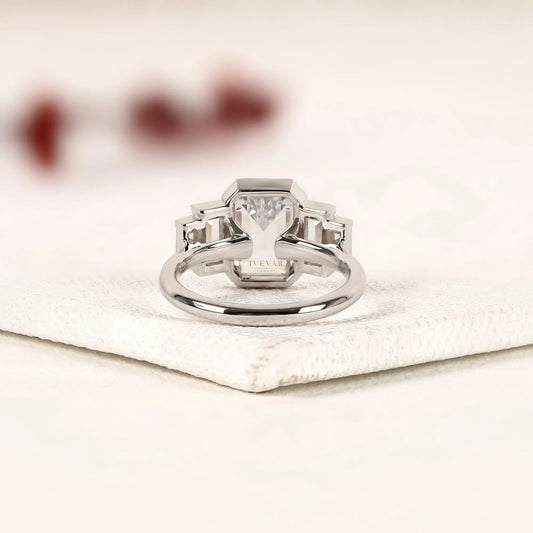 Emerald Cut Bezel Five Stone Baguette Lab Diamond Ring