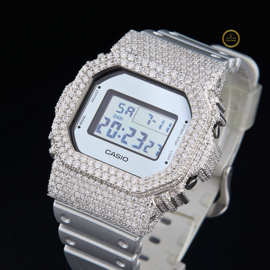 Iced Out Diamond Digital Watch with Green Resin Strap for Men