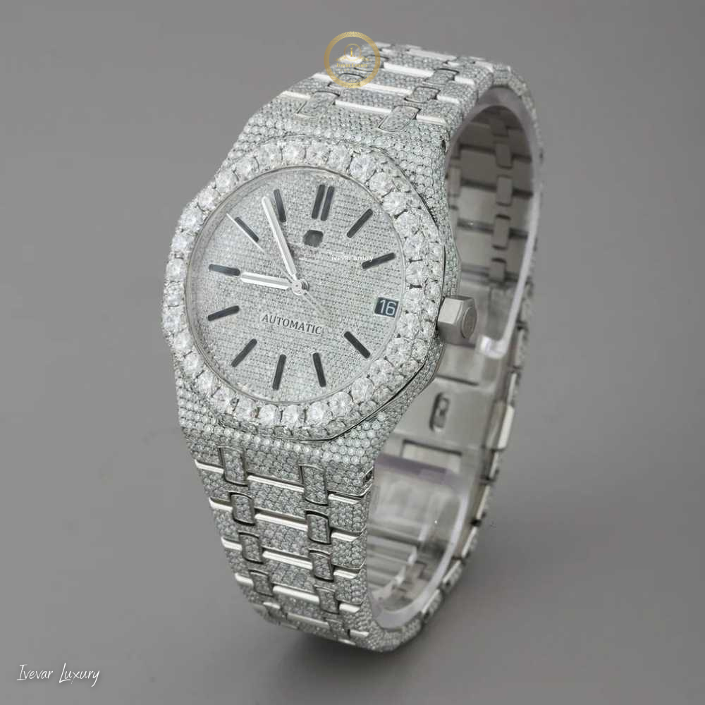Full Iced Out Round Cut Diamond Watch with Pavé Dial and Integrated Bracelet - View 2