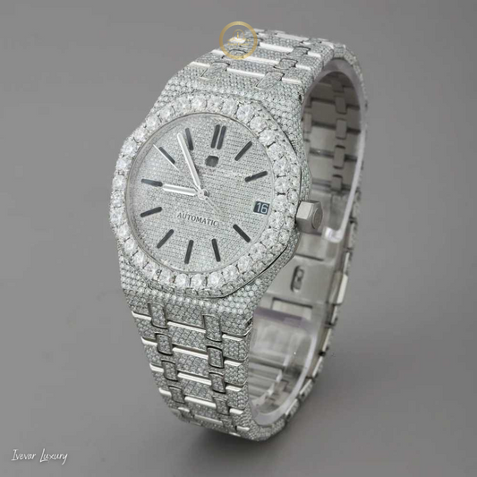 Full Iced Out Round Cut Diamond Watch with Pavé Dial and Integrated Bracelet - View 2