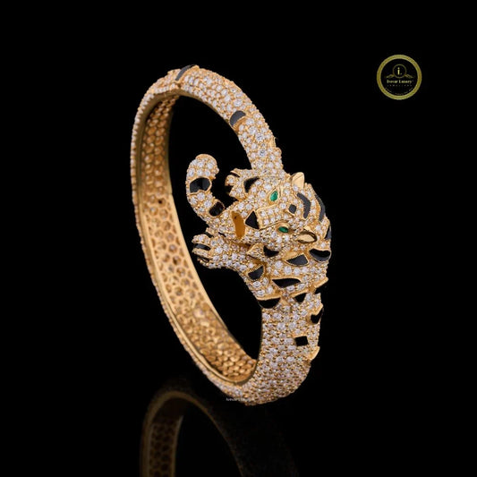 Panther Head Cut Lab Grown Diamond Pave Bangle Bracelet
