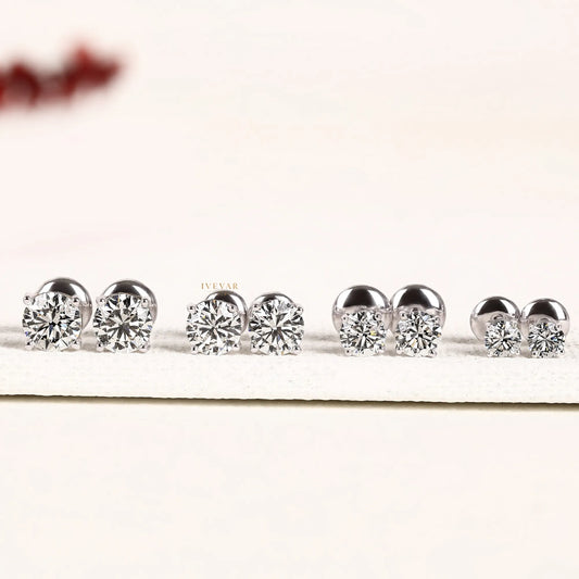 Round Moissanite Diamond Solitaire Stud Earrings