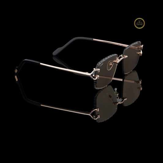 Rectangular Rimless Sunglasses with Crystal-Cut Smoke Lenses