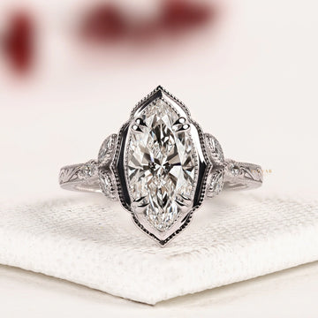 Filigree Inspire Marquise Cut Lab Diamond Engagement Ring