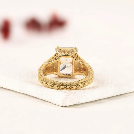 Radiant Cut Lab Prong Setting pave band Engagement Ring