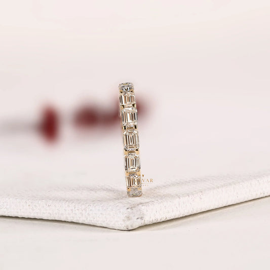 Emerald Cut Moissanite Diamond Eternity Wedding Bands
