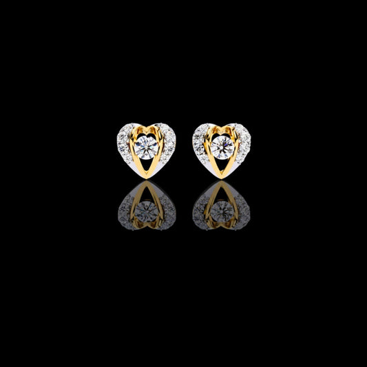 Heart Shaped Lab Diamond Stud Earrings with Round Center Stone and Pave Accents