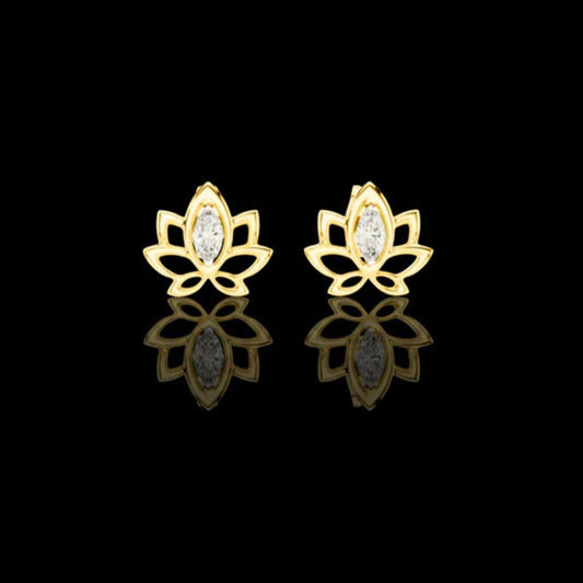 Lotus Flower Marquise Cut Lab Diamond Open Petal Stud Earrings