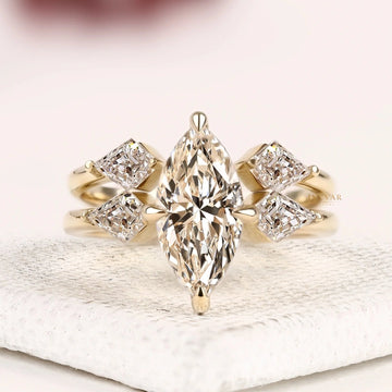 Marquise Cut Side Moissanite Diamond Bridal Set Ring With Open Gap Band