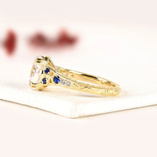 Vintage Oval Cut Lab Diamond Sapphire Engagement Ring