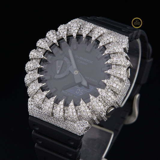 Iced Out Diamond Analog Digital Sports Watch with Black Resin Strap for Men