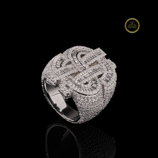 Fully Iced Dollar Sign Moissanite Diamond Ring by Ivevar