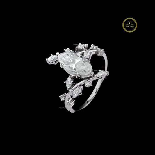 Marquise Lab Diamond Leaf Vine Engagement Ring