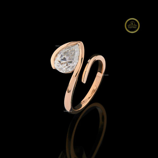 Pear Cut Moissanite Diamond Bypass Solitaire Ring