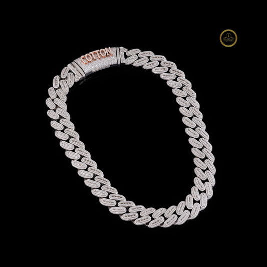 Custom COTTON Alphabet Clasp Capsule Link Chain Covered in Pave Lab Diamonds