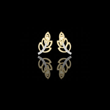 0.07 TCW Elegant Gold Leaf Stud Earrings with Moissanite Diamond Accented Curve Nature Inspired Fine Jewelry