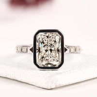 Radiant Cut Moissanite Diamond Engagement Ring with Baguette Side Diamonds
