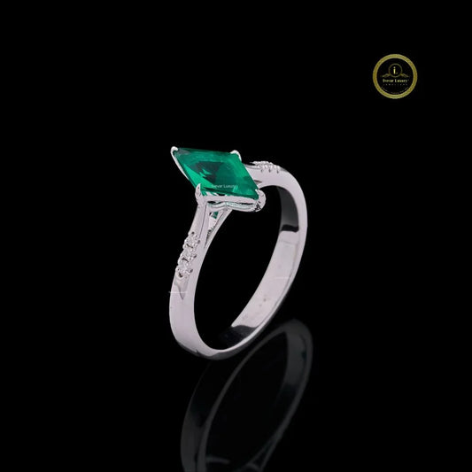 Kite Cut Green Gemstone Pave Lab Engagement Ring