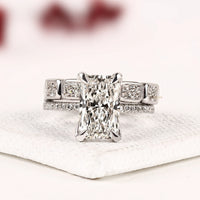Radiant Cut Lab Diamond Bridal Ring Set with Hidden Halo and Accent Diamonds Elegance