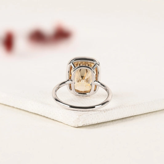 Cushion Cut Lab Diamond Bezel Set White Gold Solitaire Ring