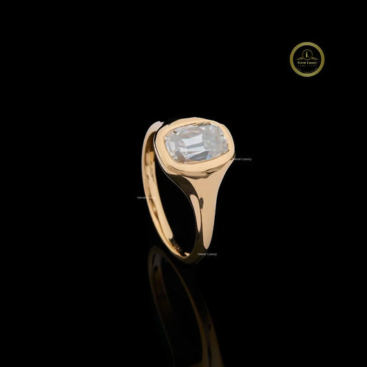 Bezel Set Cushion Cut Lab Diamond Solitaire Ring
